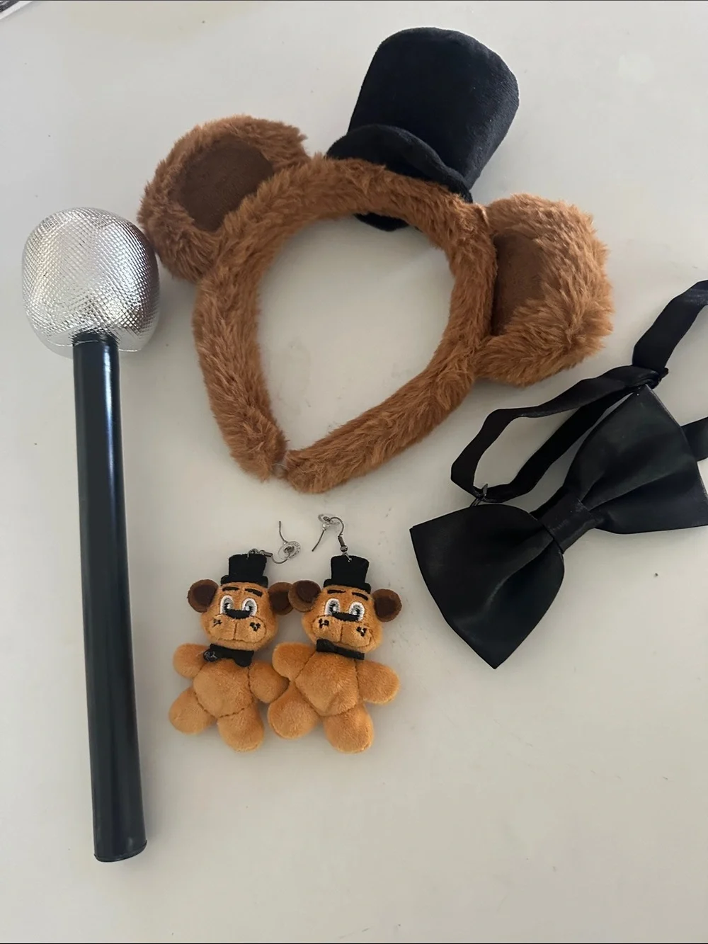 FREDDY Plush Brown Bear Headband Costume Set with Black Bow Tie and Accessory